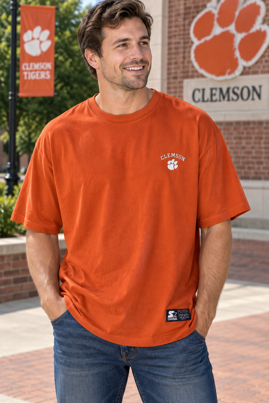 Vintage Starter Clemson Tigers 2XL Orange Embroidered Paw Logo T-Shirt NCAA